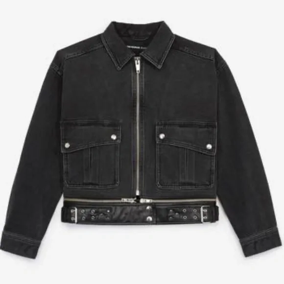 Kooples faux leather trim denim jacket in green